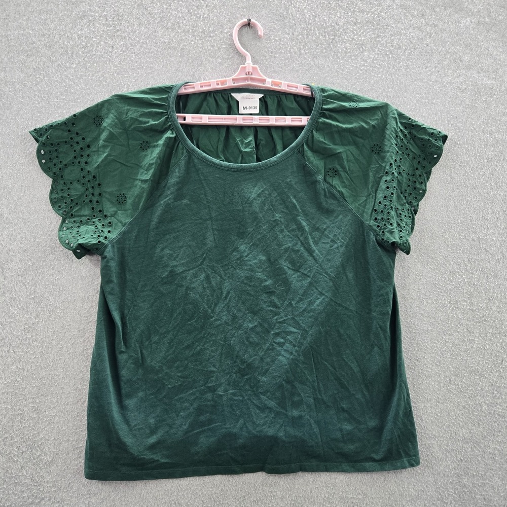 LC Conrad Women Blouse XXL Green Floral Embroidered Round Neck Pullover